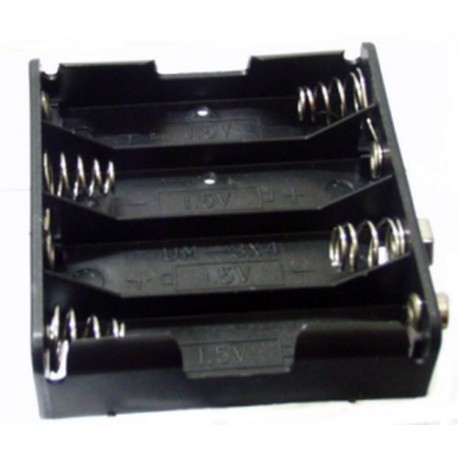 PORTABATTERIE PER 4 STILO AA ORIZZONTALE CON CONTATTO A BOTTONE (CLIP)