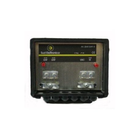 AMPLIFICATORE DA PALO 2UHF 28db, 1VHF 18db REGOLABILI, A MORSETTO