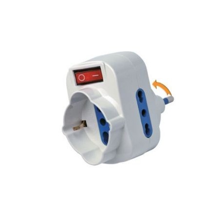 ADATTATORE SPINA 16A250V ROTANTE 3 PRESE 10/16A PRESA SCHUKO CON INTERR.