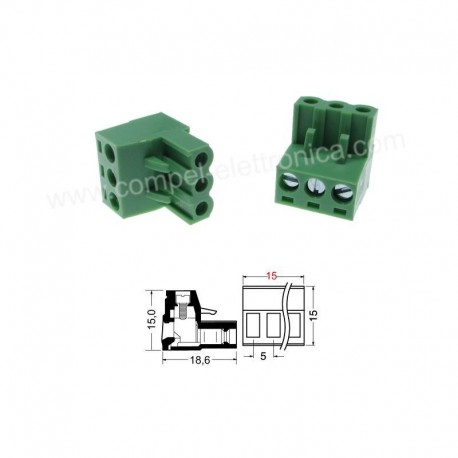MORSETTIERA FEMMINA A SPINA 3 POLI PASSO 5MM