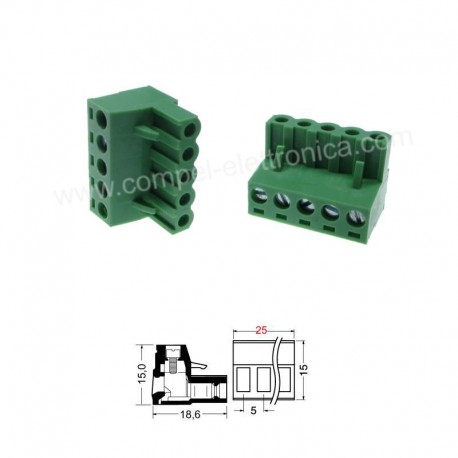MORSETTIERA FEMMINA A SPINA 5 POLI PASSO 5MM