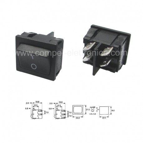 INTERRUTTORE BIPOLARE BASCULA 10A 250V OFF-ON NERO