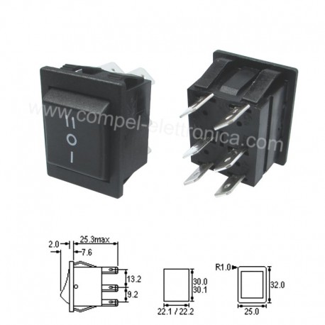 PULSANTE A BASCULA (ON)-OFF-(ON) 20A 250V NERO