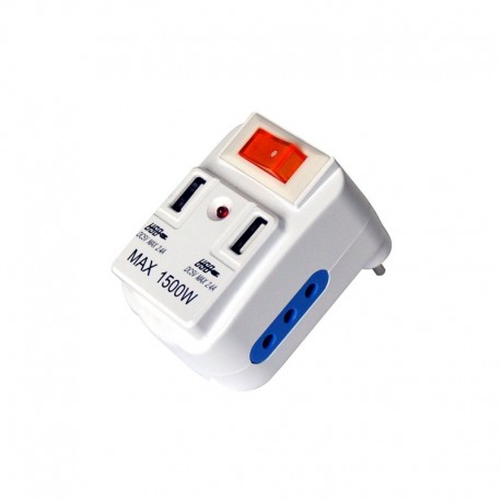ADATTATORE SPINA 10A A 2 PRESE 10A 2 PRESE USB 2A CON INTERRUTTORE