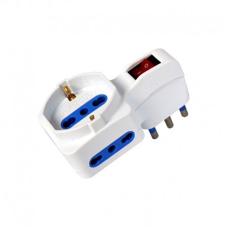 ADATTATORE SPINA 16A A 2 PRESE 10/16A 1 PRESA 10/16A SCHUKO CON INTERR.