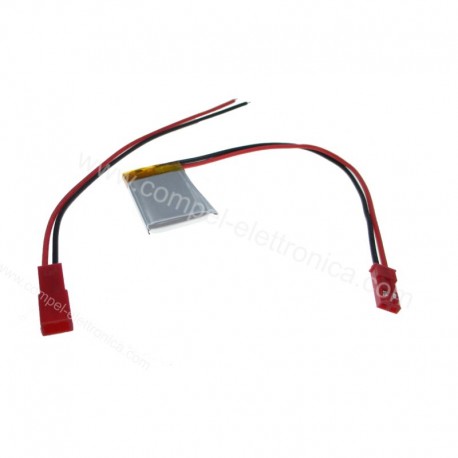 BATTERIA 3,7V 190mAh Li-PO 4x20x30H mm CON CONNETTORE M/F 2 FILI