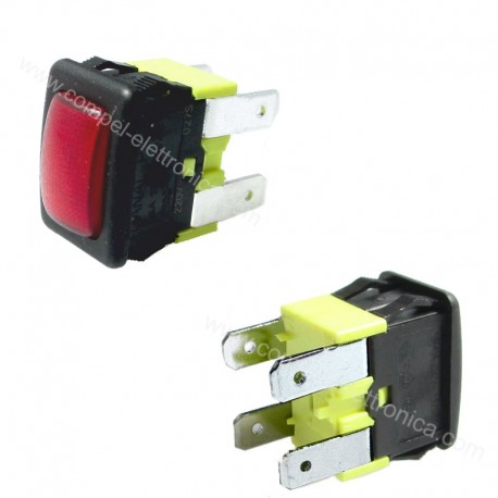 INTERRUTTORE LUMINOSO A PULSANTE BIPOLARE 250VAC 16a ROSSO 4 PIN