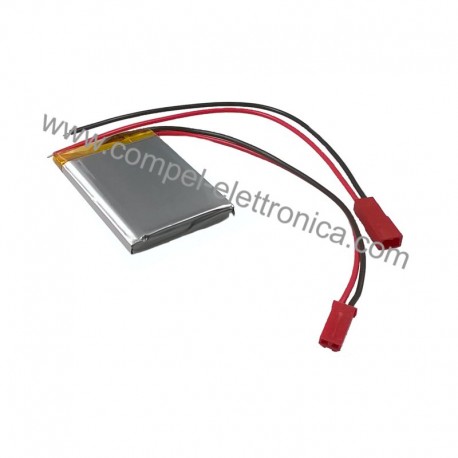 BATTERIA 3,7V 800mA LI-PO 48x34x5H RICARICABILE CONNETTORE M/F 2 FILI