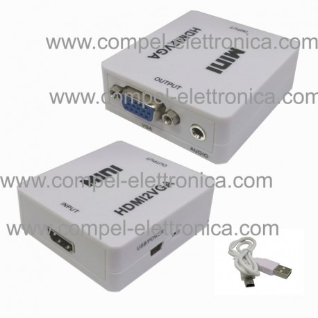 CONVERTITORE VIDEO DA HDMI A VGA CON AUDIO JACK 3,5MM, ALIMENTAZIONE USB