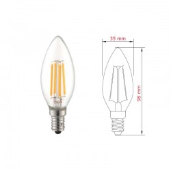 LAMPADA A LED E14 230V 4W 3K CANDELA VETRO TRASPARENTE A FILAM. CERAMICO