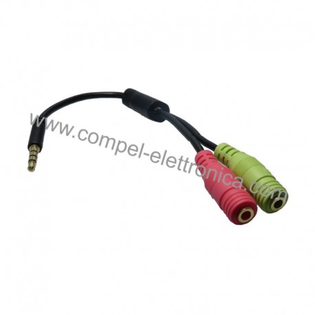 ADATTATORE SPINA 3,5MM 4POLI A 2 PRESE 3,5MM CUFFIA E MICROFONO