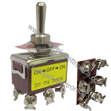 DEVIATORE A LEVA (ON) OFF (ON) 250V 15A CONTATTI A VITE