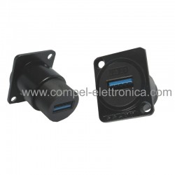 ADATTATORE DOPPIA PRESA USB 3.0 DA PANNELLO CON FISSAGGIO A FLANGIA