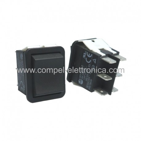 PULSANTE A BASCULA (ON)-OFF-(ON) 20A 250Vac IP55 NERO