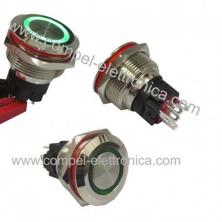 PULSANTE ANTIVANDALICO LUMINOSO N.O/N.C D.22mm LED VERDE 250Vac 5A