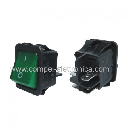 INTERRUTTORE BIPOLARE LUMINOSO VERDE 16A 250Vac 26x21MM -20/125°