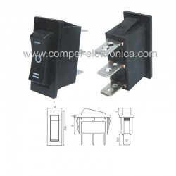 PULSANTE A BASCULA UNIPOL. 3 POSIZIONI (ON)-OFF-(ON) SP3T NERO 33,2x14MM