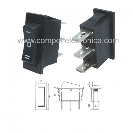 PULSANTE A BASCULA UNIPOL. 3 POSIZIONI (ON)-OFF-(ON) SP3T NERO 33,2x14MM