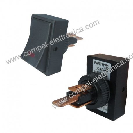 INTERRUTTORE BASCULA CON LUCE LED ROSSO SPST 25A/12V 30x19x19mm