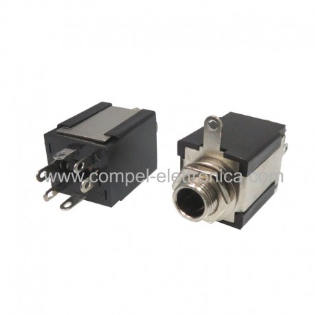 PRESA JACK STEREO Ø 6,3MM BACHELITE DOPPIO INTERRUTTORE 6 POLI
