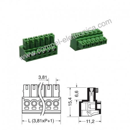 MORSETTIERA FEMMINA A SPINA 6 POLI PASSO 3,81MM