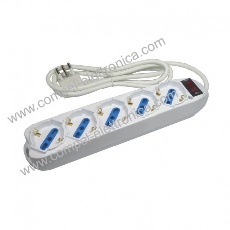 PRESA MULTIPLA 5 PRESE BIPASSO CON INTERRUTTORE PROTEZIONE SOVRACARICO