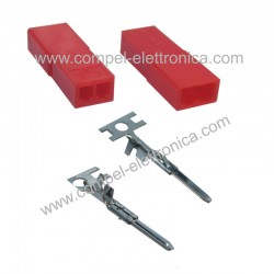 CONNETTORE JST MASCHIO 2 POLI COMPLETO DI PIN (ROSSO)
