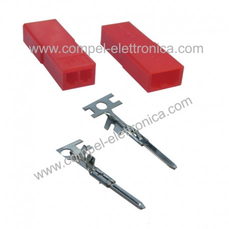 CONNETTORE JST MASCHIO 2 POLI COMPLETO DI PIN (ROSSO)