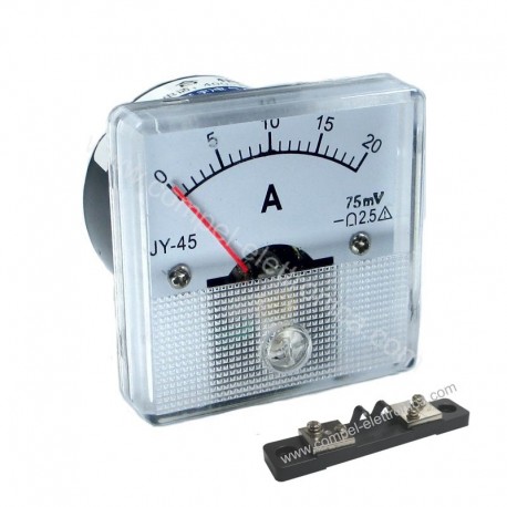 AMPEROMETRO ANALOGICO DA PANNELLO 43x43MM 20A CORRENTE CONTINUA