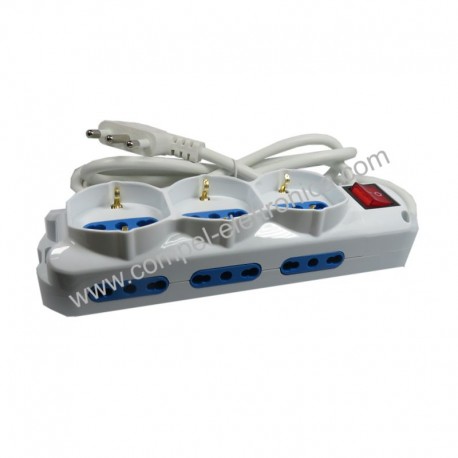 PRESA MULTIPLA 3 PRESE BIPASSO SCHUKO 6 PRESE BIPASSO LATERALI BIANCA