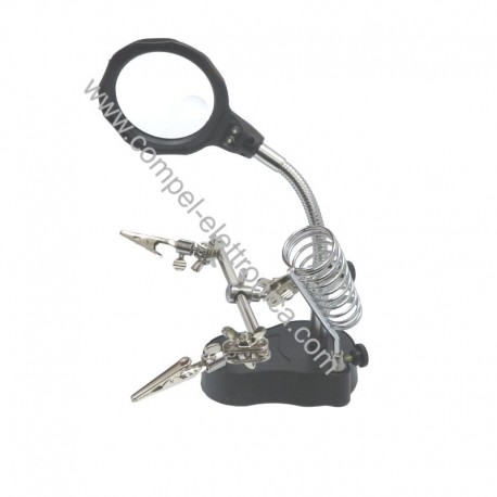 TERZA MANO DA TAVOLO CON LENTE D'INGRANDIMENTO DIAM. 65MM E LUCE LED