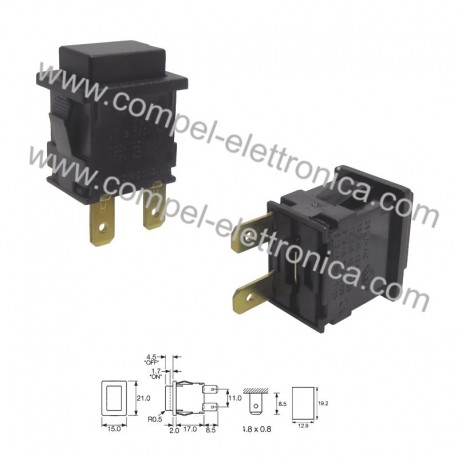 INTERRUTTORE UNIPOLARE PULSANTE 250VAC 12A 2 PIN A FASTON 4,8mm