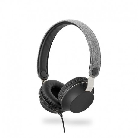 CUFFIE STEREO CON FILO IN TESSUTO E SOVRAURICOLARI GRIGIO/NER CAVO 1,2MT