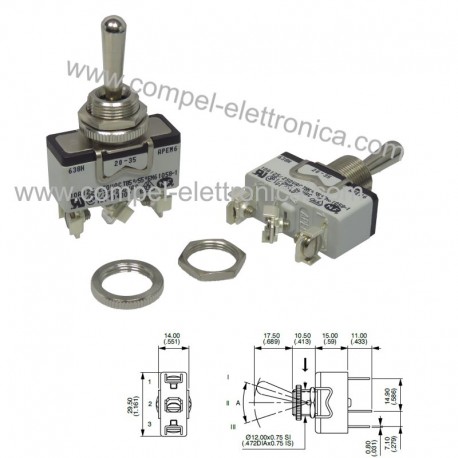 PULSANTE A LEVA ON-OFF-(ON) 250VAC 10A DA PANNELLO