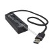 HUB USB 3.0 4 PORTE 92X28MM CON CAVO USB LUNGO 50MM NERO