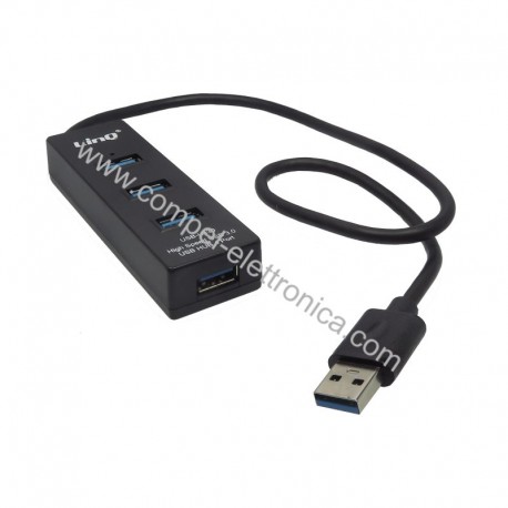 HUB USB 3.0 4 PORTE 92X28MM CON CAVO USB LUNGO 50MM NERO