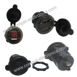 PRESA 2xUSB 5V 2,1A 12V/24V DA PANNELLO CON DISPLAY TAPPO CHIUSURA IP66