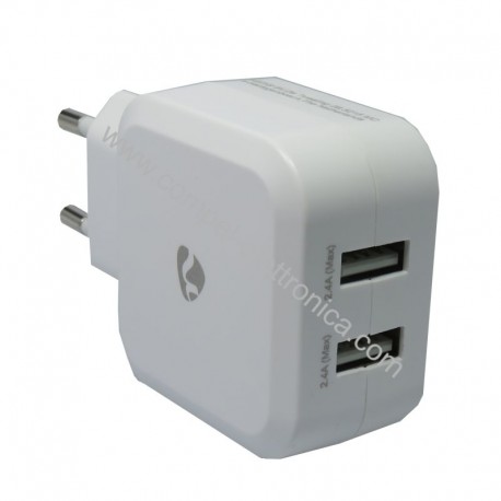 CARICABATTERIE DA RETE AC 110/240V USCITA 2xUSB 5V 4,8A BIANCO