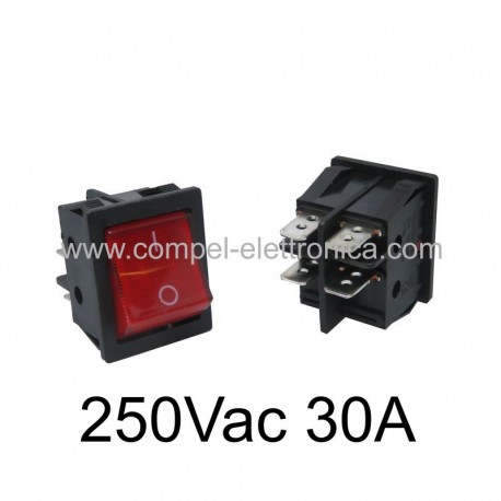 INTERRUTTORE BIPOLARE 250V 36A ROSSO LUMINOSO