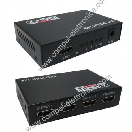 SPLITTER HDMI FULL HD 4K 3D 1 INGRESSO 4 USCITE ATTIVO CON ALIMENTATORE