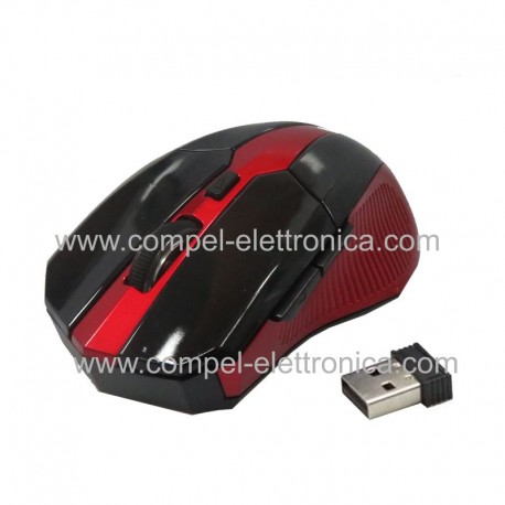 MOUSE WIRELESS 6D MICRO RICEVITORE USB 800-1600 DPI M9017 ROSSO