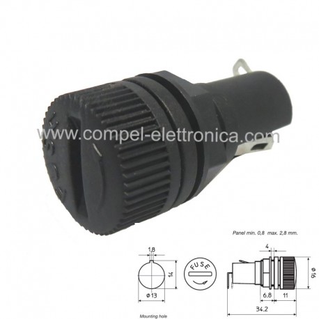 PORTAFUSIBILE DA PANNELLO X FUSIBILE 5X20 10A 250V