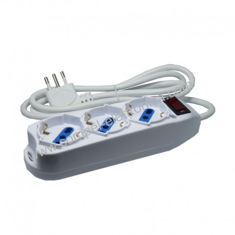 PRESA MULTIPLA 3 POSTI BIPASSO CON INTERRUTTORE SPINA 10A 90° BIANCA