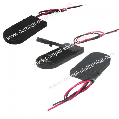 PORTABATTERIE PER 2 PILE BOTTONE D20 mm ORIZZ. CON COMMUTATORE 2 FILI