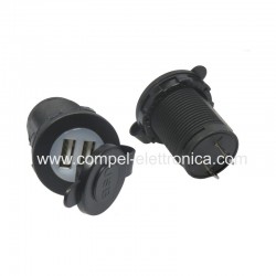 DOPPIA PRESA USB DA PANNELLO 5V 2,1A / 12...24Vdc AD INCASTRO TAPPO IP66