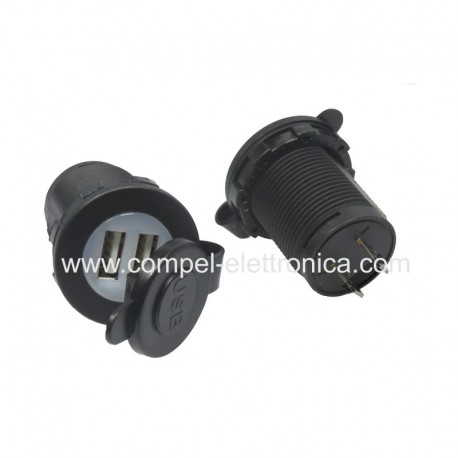 DOPPIA PRESA USB DA PANNELLO 5V 2,1A / 12...24Vdc AD INCASTRO TAPPO IP66