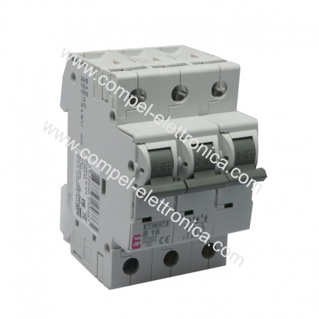 INTERRUTTORE MAGNETOTERMICO 230/400Vac 16A 3 POLI GUIDA DIN