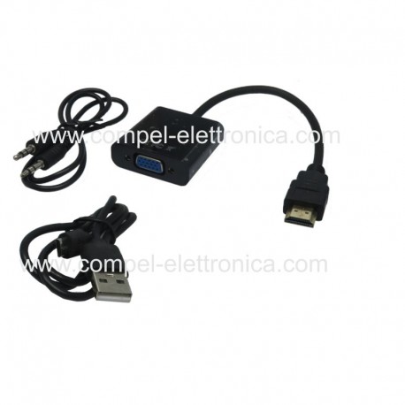 CONVERTITORE VIDEO DA HDMI MASCHIO A VGA FEMMINA AUDIO JACK CAVO 20CM