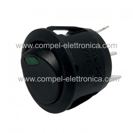 PULSANTE BILANCIERE 20A 12Vdc OFF-(ON) TONDO CON LED SPIA VERDE NERO